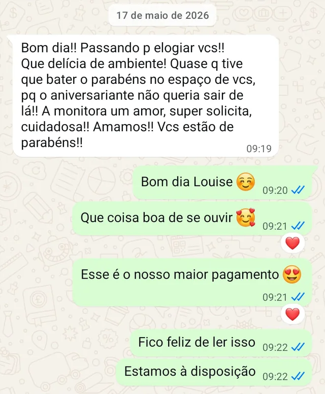Mensagem de uma mãe: o aniversariante não queria sair de lá, a monitora foi um amor